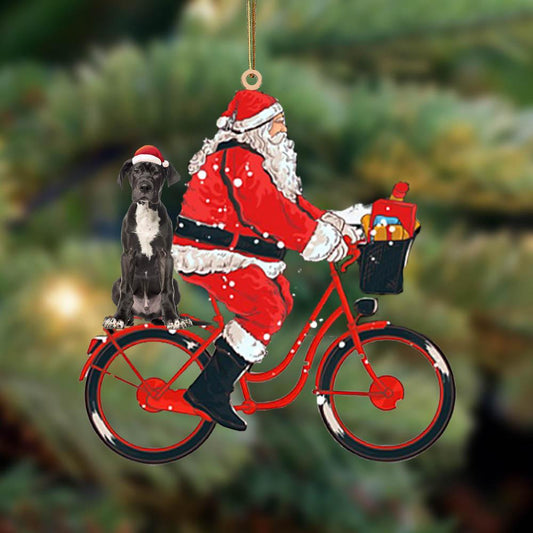 Santa Claus Riding A Bike With Great Dane (2)-Two Sided Ornament, Christmas Gift,Christmas Decoration