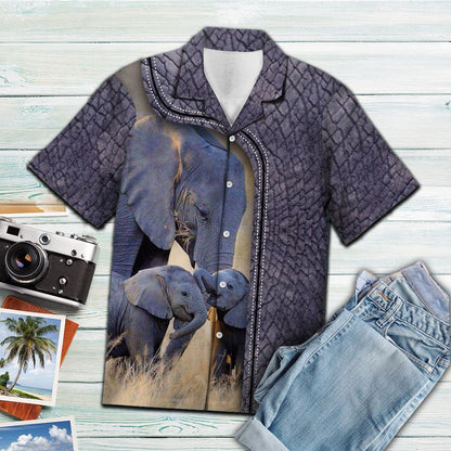 Mother And Baby Elephant In Meadow Hawaiian Shirt,Hawaiian Shirt Gift, Christmas Gift