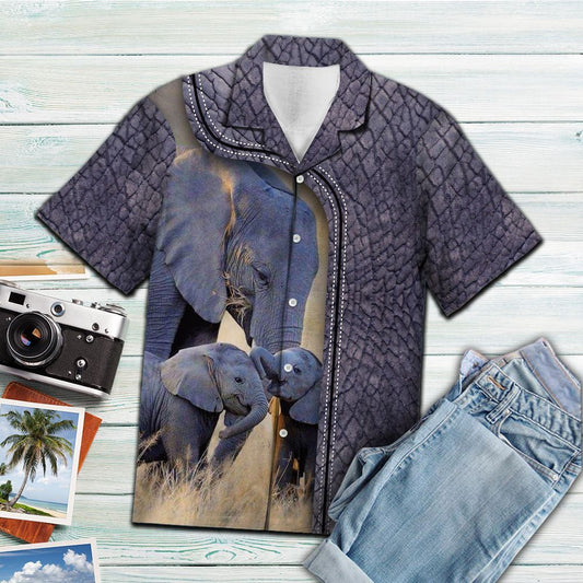 Mother And Baby Elephant In Meadow Hawaiian Shirt,Hawaiian Shirt Gift, Christmas Gift