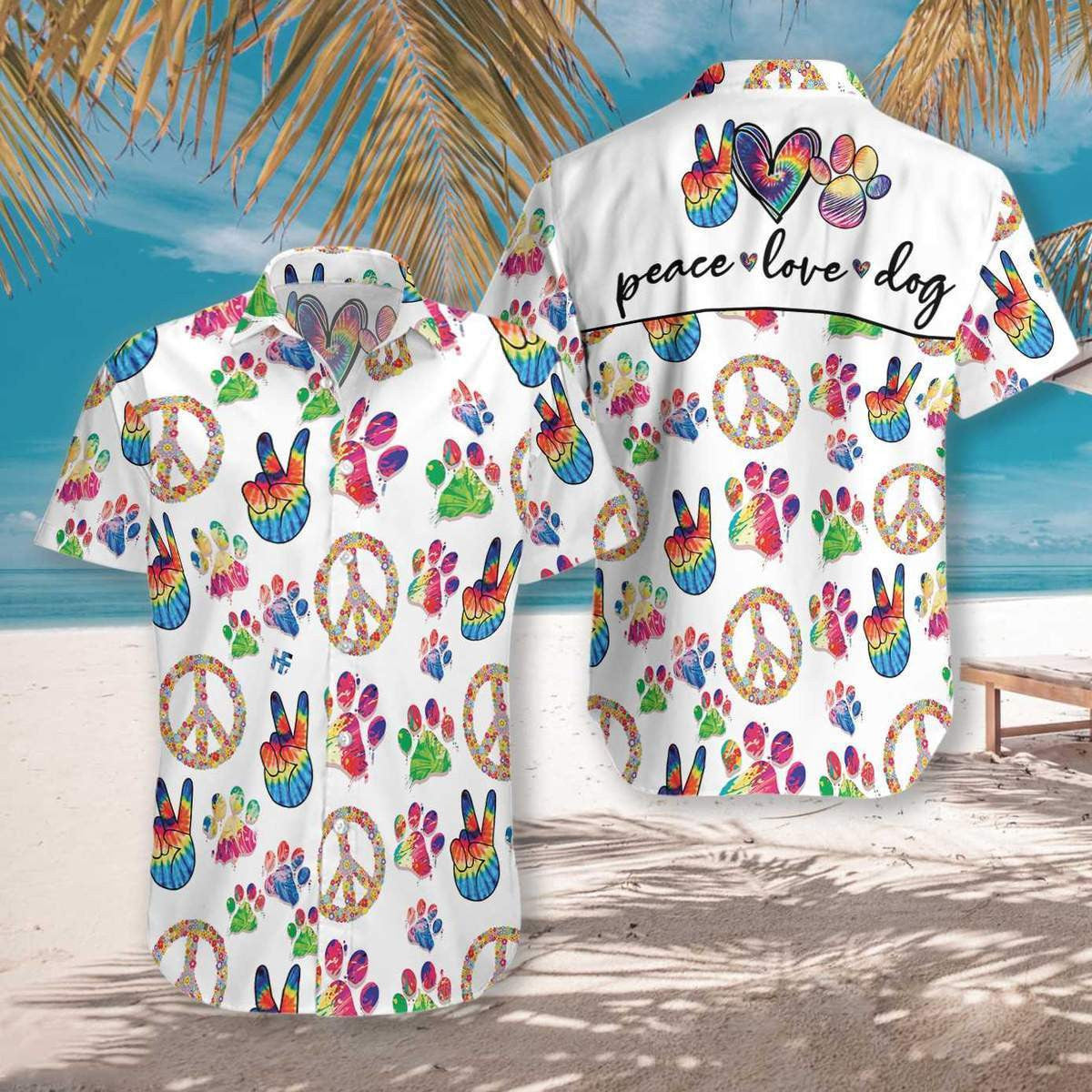 Peace Love Dog Seamless Background Design Hawaiian Shirt,Hawaiian Shirt Gift, Christmas Gift