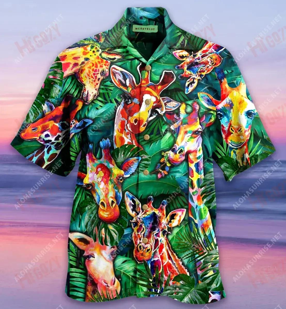 Living The High Life Giraffe Unisex Short Sleeve Shirt Summer Hawaiian T Shirts Vintage Hawaiian Shirts Funny Hawaiian Shirts, Hawaiian Shirt Gift, Christmas Gift