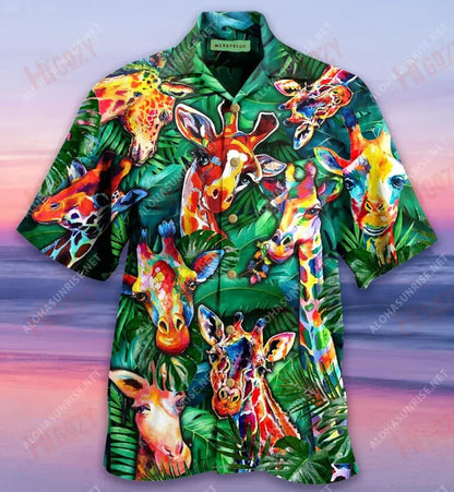 Living The High Life Giraffe Unisex Short Sleeve Shirt Summer Hawaiian T Shirts Vintage Hawaiian Shirts Funny Hawaiian Shirts, Hawaiian Shirt Gift, Christmas Gift