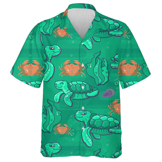 Cartoon Green Turtles In The Underwater Hawaiian Shirt, Hawaiian For Gift