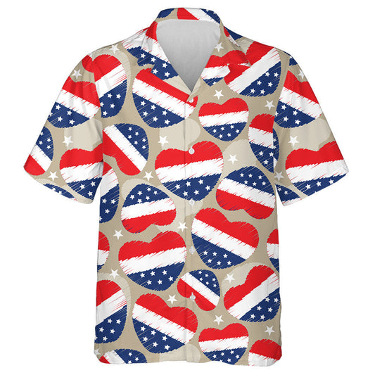 Hand Sketch Heart Shaped With USA Flag Pattern Hawaiian Shirt, Hawaiian Shirt Gift, Christmas Gift