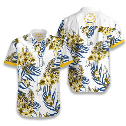 Rhode Island Proud On White Background Pattern Hawaiian Shirt, Hawaiian Shirt Gift, Christmas Gift