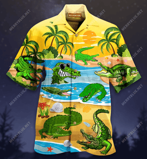 Alligator On The Beach Hawaiian Aloha Shirt Hawaiian Shorts Beach Short Sleeve, Hawaiian Shirt Gift, Christmas Gift