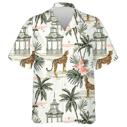 Modern Exotic Jungle Illustration With Leopards Hawaiian Shirt,Hawaiian Shirt Gift, Christmas Gift