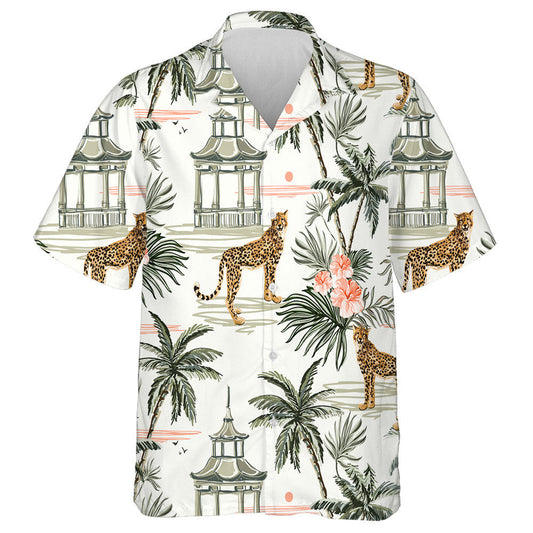 Modern Exotic Jungle Illustration With Leopards Hawaiian Shirt,Hawaiian Shirt Gift, Christmas Gift