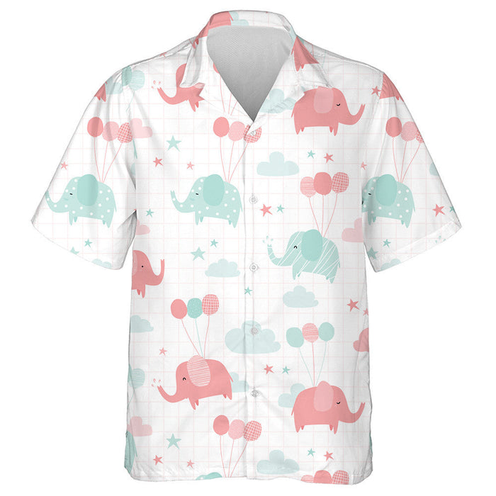 Adorable Elephant With Hot Air Balloon In The Sky Hawaiian Shirt, Hawaiian Shirt Gift, Christmas Gift