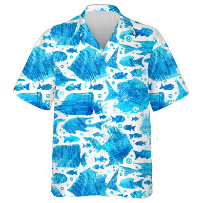 Various Bright Sea Fish Silhouettes On White Background Hawaiian Shirt, Hawaiian Shirt Gift, Christmas Gift