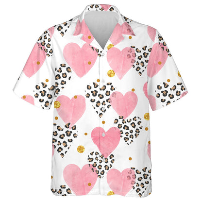 Abstract Pink Watercolor Hearts With Leopard Hawaiian Shirt, Hawaiian Shirt Gift, Christmas Gift