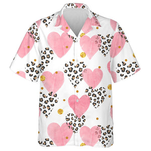 Abstract Pink Watercolor Hearts With Leopard Hawaiian Shirt, Hawaiian Shirt Gift, Christmas Gift