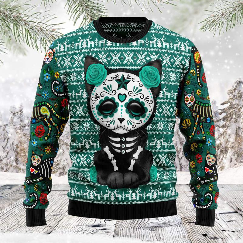 Cat Sugar Skull Ugly Christmas Sweater, Christmas Ugly Sweater,Christmas Gift,Gift Christmas 2022