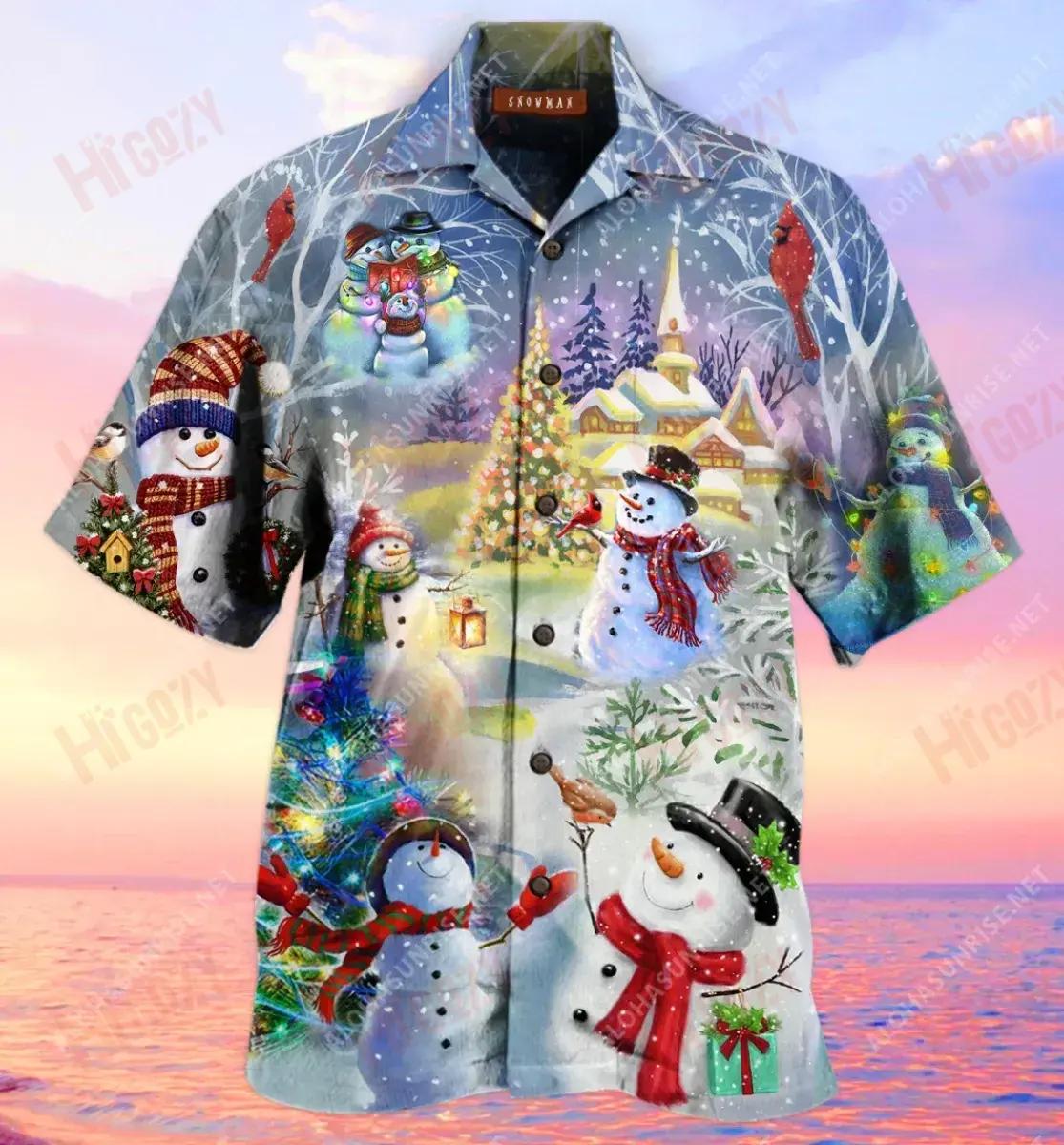 Amazing Christmas Snowman Unisex Short Sleeve Shirt Ocean Aloha Shirt Custom Hawaiian Shirts Funny Hawaiian Shirts, Hawaiian Shirt Gift, Christmas Gift