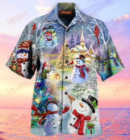 Amazing Christmas Snowman Unisex Short Sleeve Shirt Ocean Aloha Shirt Custom Hawaiian Shirts Funny Hawaiian Shirts, Hawaiian Shirt Gift, Christmas Gift
