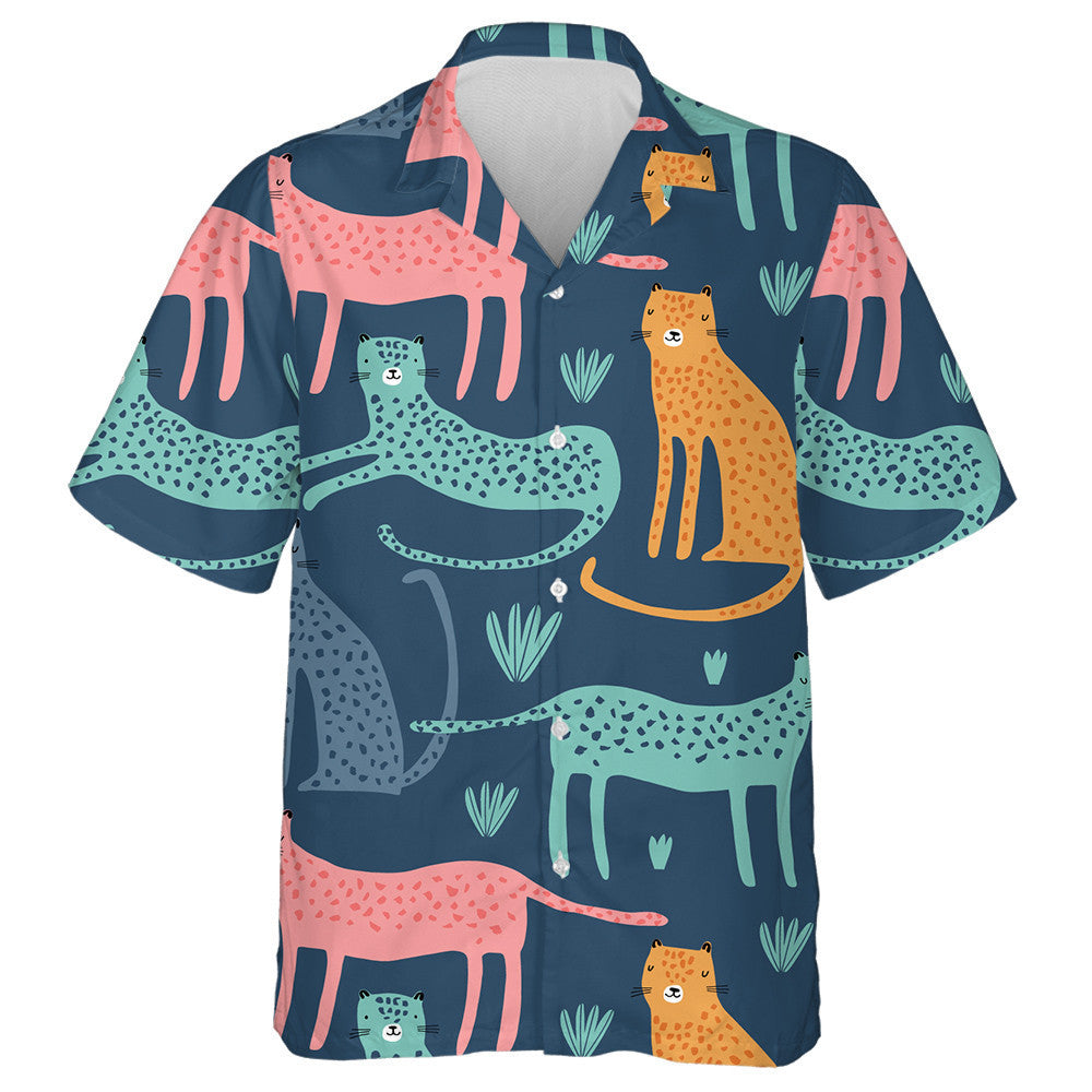 African Leopards Background In Pink Green And Yellow Hawaiian Shirt, Hawaiian Shirt Gift, Christmas Gift