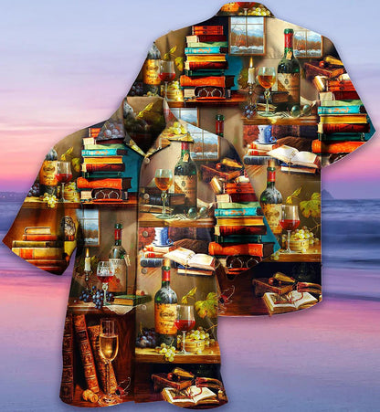 Book And The Smell Of Fine Drink Themed Design Hawaiian Shirt, Hawaiian Shirt Gift, Christmas Gift