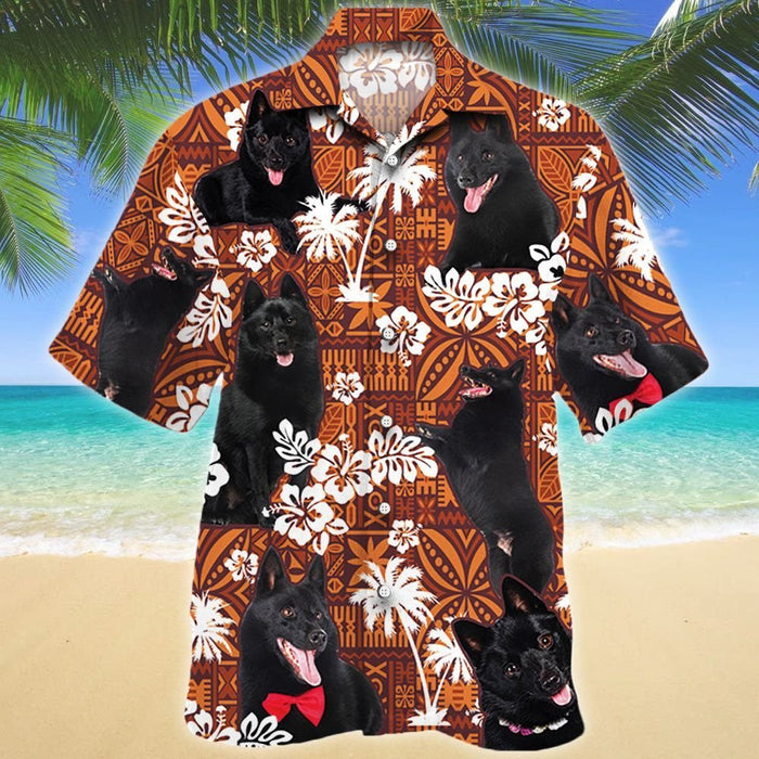 Funny Black Schipperke Dog On Red Tribal Pattern Hawaiian Shirt, Hawaiian Shirt Gift, Christmas Gift