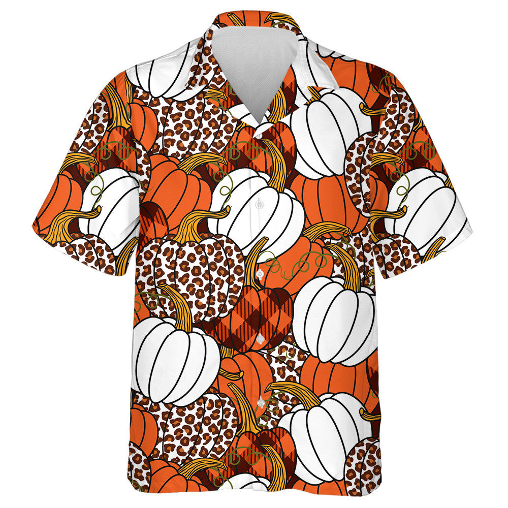 Various Leopard And Buffalo Plaid Pumpkin Hawaiian Shirt, Hwaiian For Gift