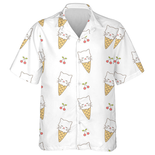 Cute Cartoon Cat Ice Cream And Cherry Hawaiian Shirt, Hawaiian Shirt Gift, Christmas Gift