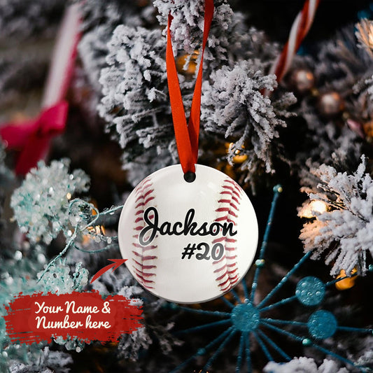 Custom Baseball Round Ceramic Ornament, Christmas Gift, Christmas Decoration