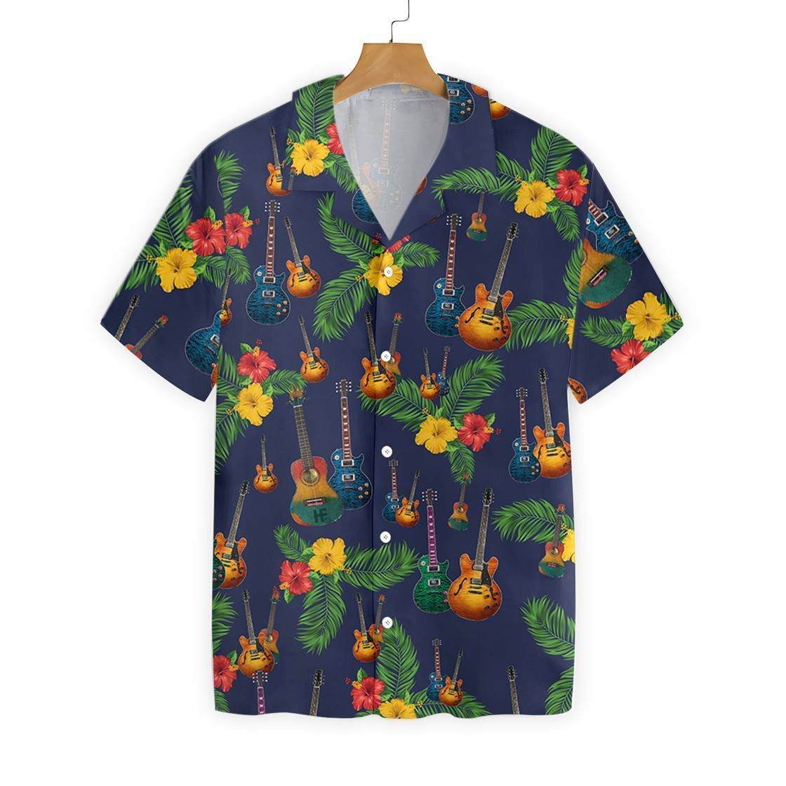 Guitar And Leaf Tropical Pattern Hawaiian Shirt, Hawaiian Shirt Gift, Christmas Gift