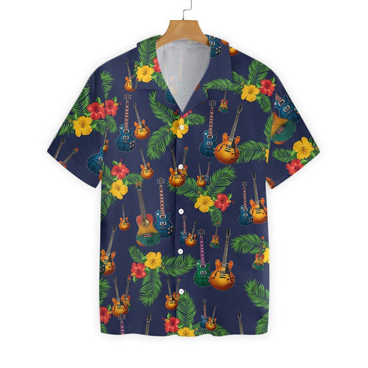 Guitar And Leaf Tropical Pattern Hawaiian Shirt, Hawaiian Shirt Gift, Christmas Gift