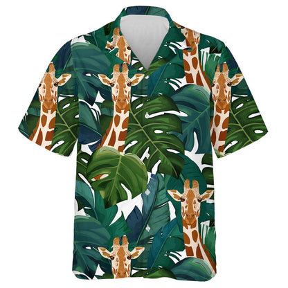 Hiding Giraffe In Exotic Palm Leaf Jungle Pattern Hawaiian Shirt, Hawaiian Shirt Gift, Christmas Gift