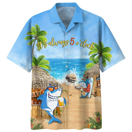 Cartoon Shark Beer Bar On The Beach Design Hawaiian Shirt, Hawaiian Shirt Gift, Christmas Gift