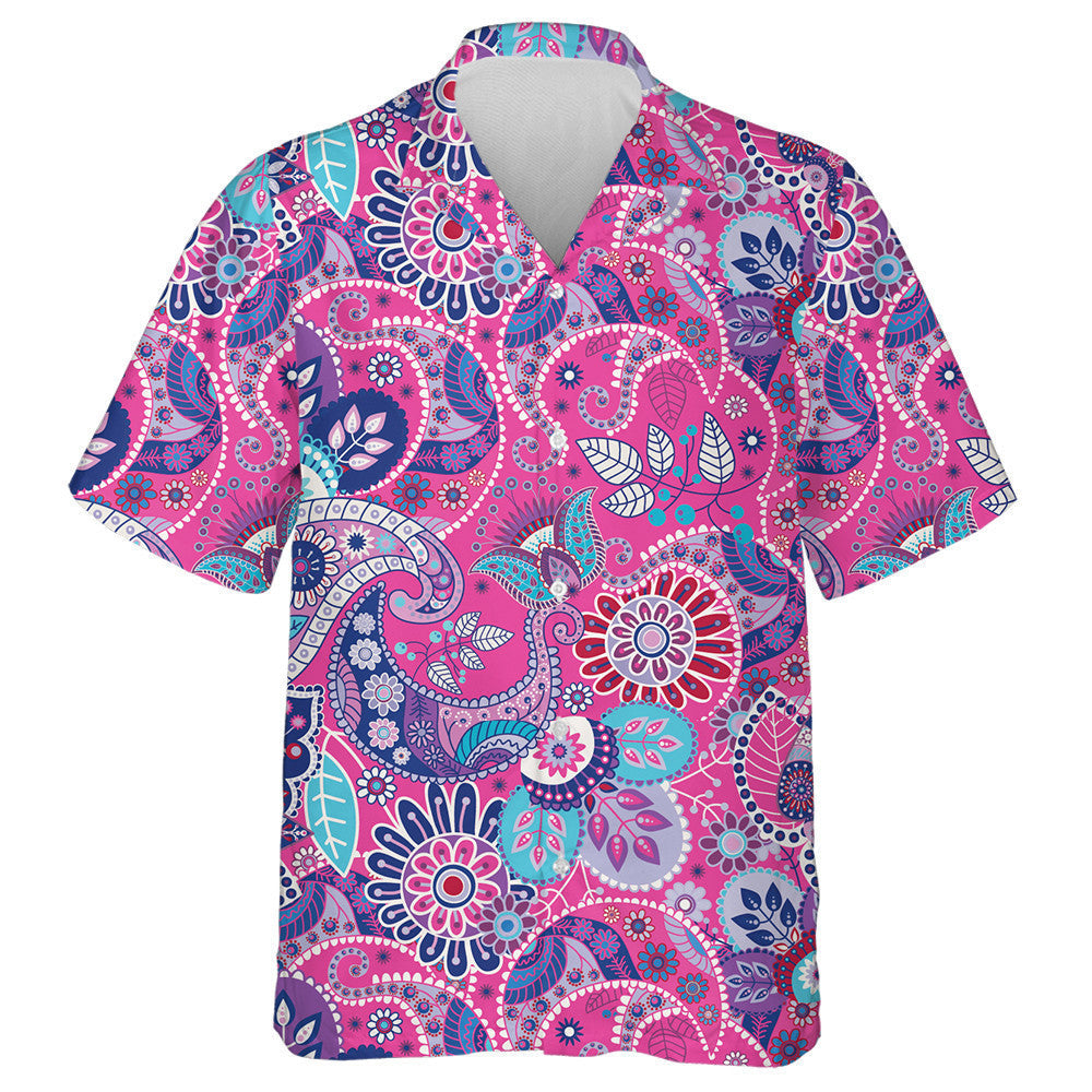 Pink Theme Paisley Backdrop With Stylized Flowers Design Hawaiian Shirt, Hawaiian Shirt Gift, Christmas Gift
