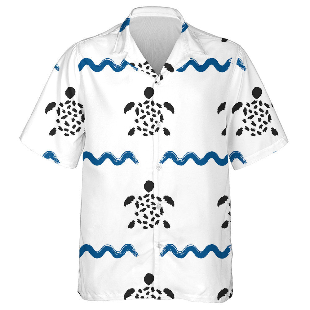 Ornament Of Waves And Turtles Drawn With A Brush Hawaiian Shirt, Hawaiian Shirt Gift, Christmas Gift