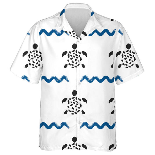 Ornament Of Waves And Turtles Drawn With A Brush Hawaiian Shirt, Hawaiian Shirt Gift, Christmas Gift