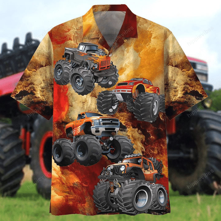 Love Monster Truck Powerful Car Hawaiian Shirt, Hawaiian For Gift
