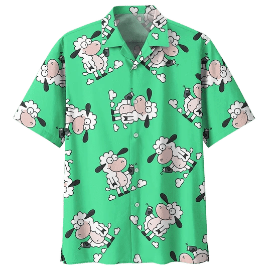 Green Sheep Illustration Design Hawaiian Shirt,Hawaiian Shirt Gift, Christmas Gift