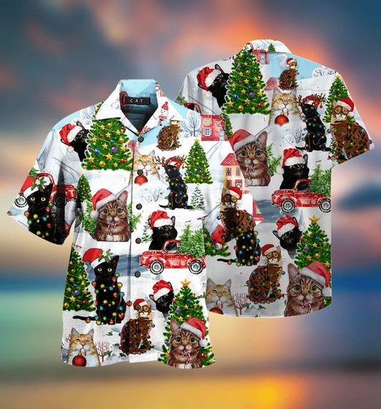 Lovely Village Christmas Cats Hawaiian Shirt,Hawaiian Shirt Gift, Christmas Gift