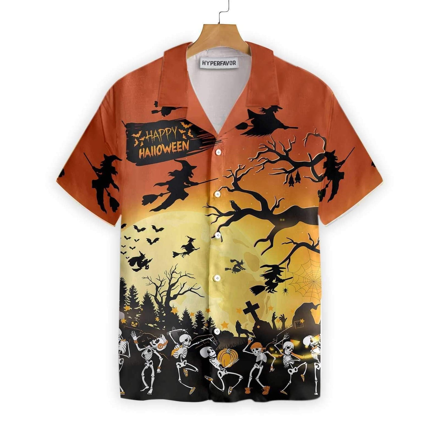Dancing Skeletons On Halloween Dramatic Hawaiian Shirt,Hawaiian Shirt Gift, Christmas Gift