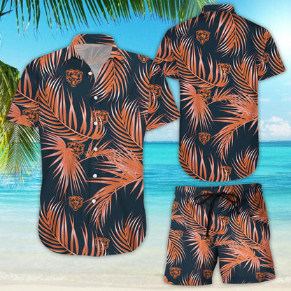 Chicago Bears Nfl Mens Hawaiian Aloha Button Up Shirt Hawaiian Shorts Beach Short Sleeve_Hawaiian Shirt Gift, Christmas Gift
