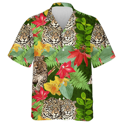 Leopard And Flowers On Green In Vintage Style Hawaiian Shirt, Hawaiian Shirt Gift, Christmas Gift
