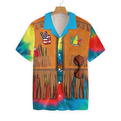 Hippie Costume On Orange Blue Background Pattern Hawaiian Shirt, Hawaiian Shirt Gift, Christmas Gift