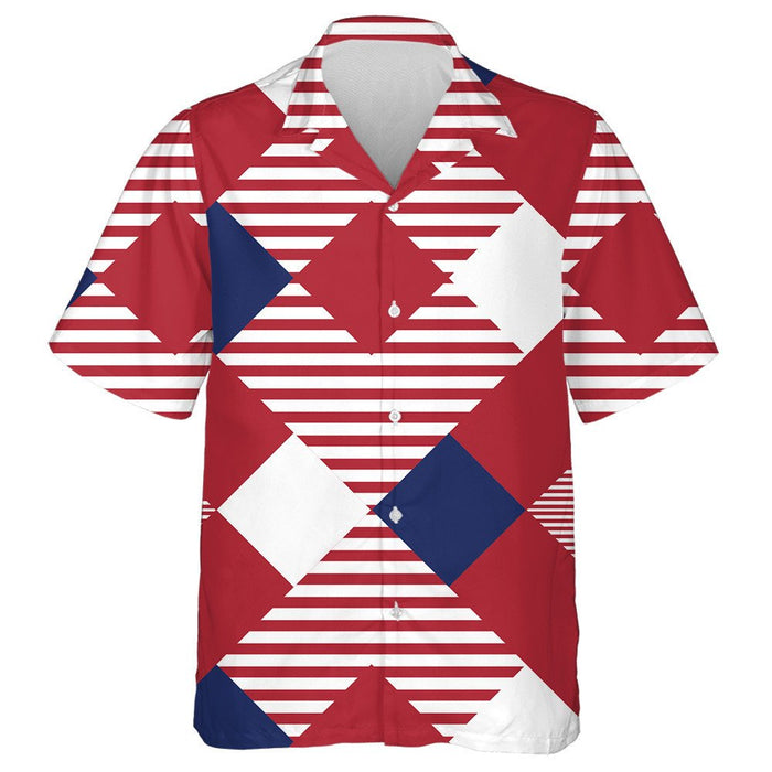 Abstract American Flag Colors Geometric Pattern Hawaiian Shirt, Hawaiian Shirt Gift, Christmas Gift