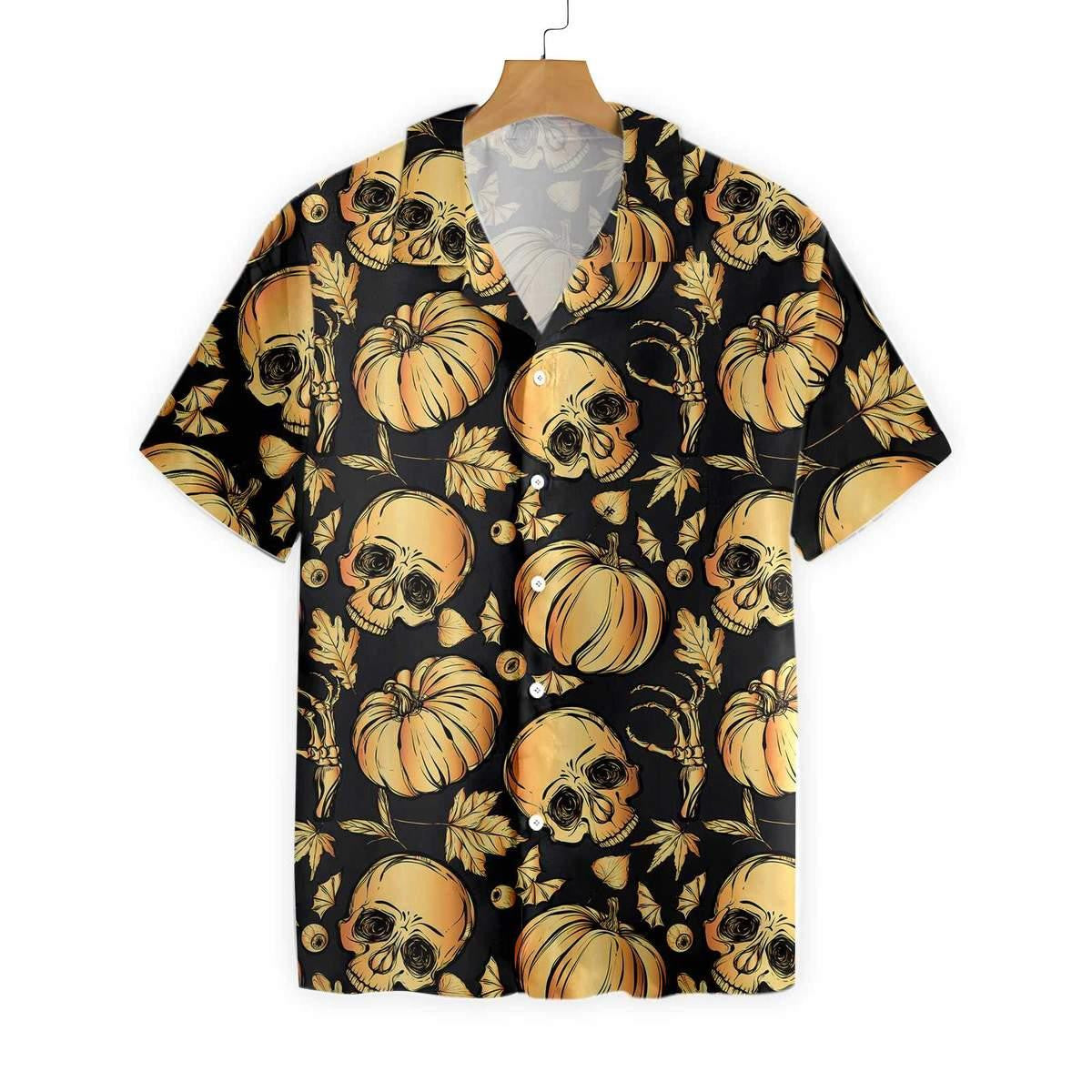 Pumpkin & Skull Halloween Hawaiian Shirt,Hawaiian Shirt Gift, Christmas Gift