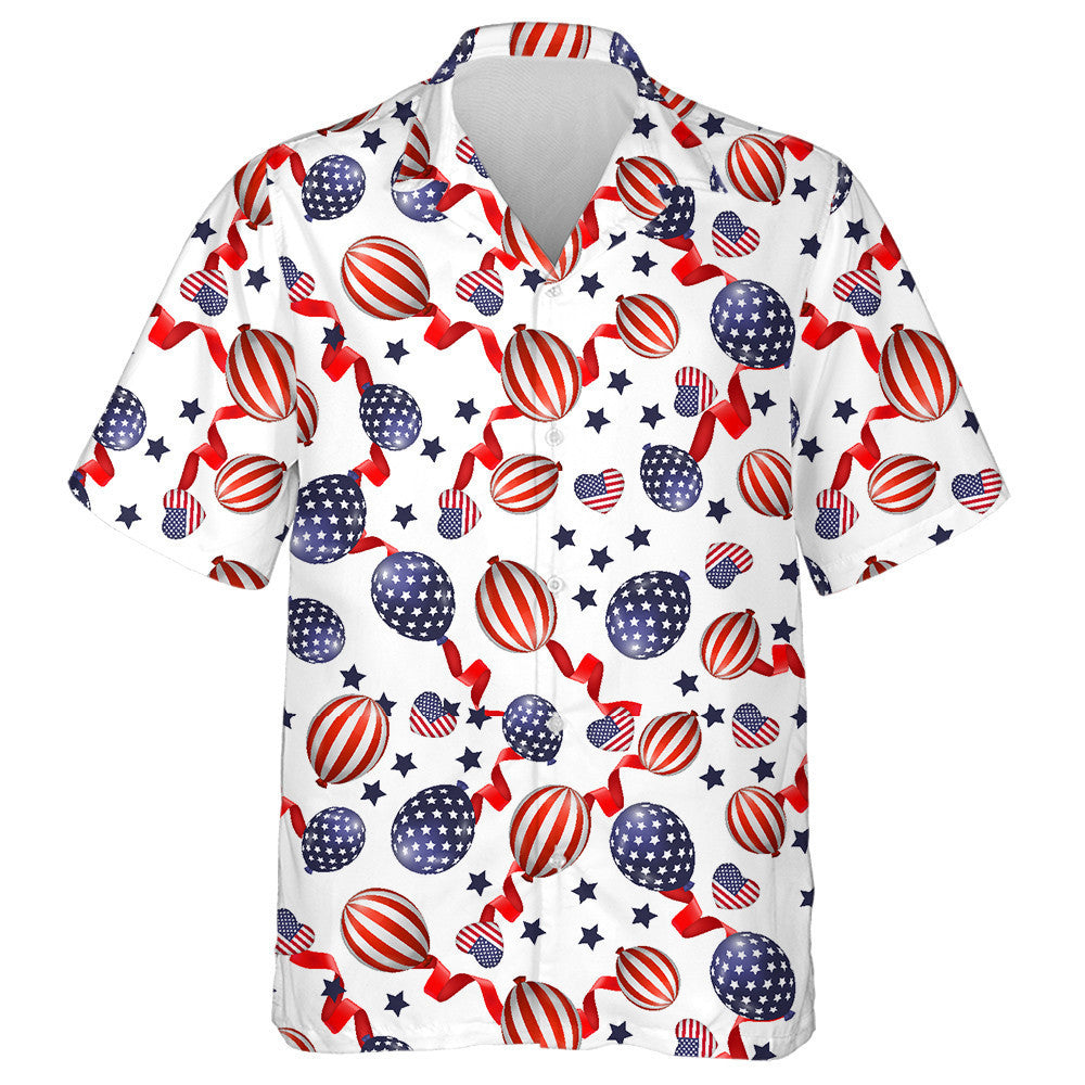 Decorative Red Stripe And Blue Star Balloon Patriotic Hawaiian Shirt, Hawaiian Shirt Gift, Christmas Gift