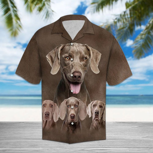 Weimaraner Great Dog Portrait On Brown Themed Pattern Hawaiian Shirt, Hawaiian Shirt Gift, Christmas Gift