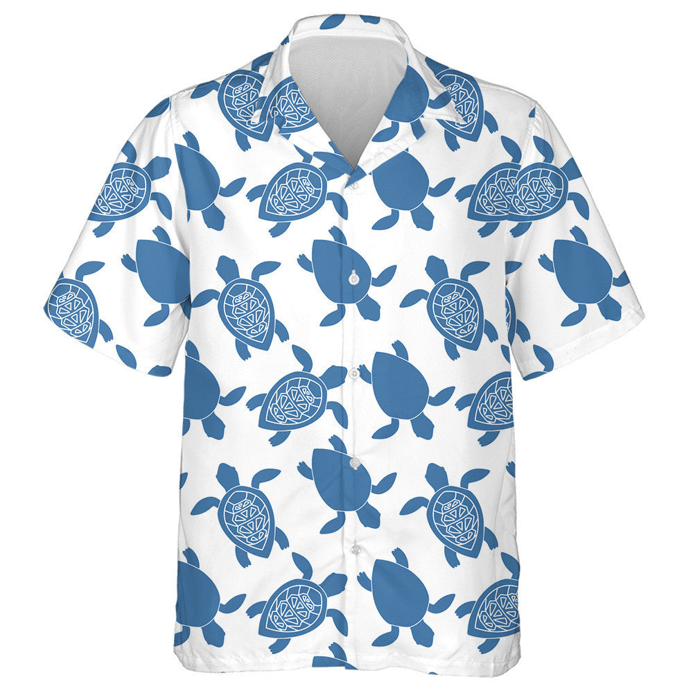 Blue Silhouette Of Turtle Isolated On White Background Hawaiian Shirt, Hawaiian Shirt Gift, Christmas Gift