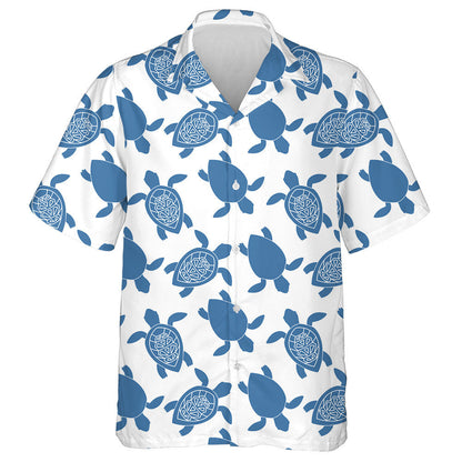 Blue Silhouette Of Turtle Isolated On White Background Hawaiian Shirt, Hawaiian Shirt Gift, Christmas Gift