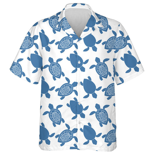 Blue Silhouette Of Turtle Isolated On White Background Hawaiian Shirt, Hawaiian Shirt Gift, Christmas Gift