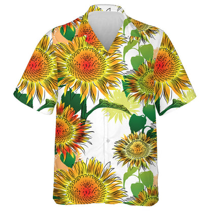 Burnt Yellow And Orange Sunflower And Leaves Drawing Pattern Hawaiian Shirt, Hawaiian Shirt Gift, Christmas Gift