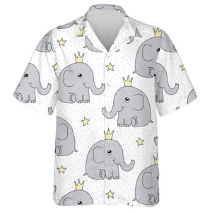 Adorable Baby Elephant In Crown And Star Hawaiian Shirt, Hawaiian Shirt Gift, Christmas Gift