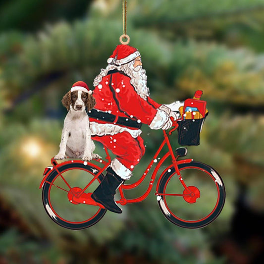 Santa Claus riding a bike with English Springer Spaniel (5)-Two Sided Ornament, Christmas Gift,Christmas Decoration