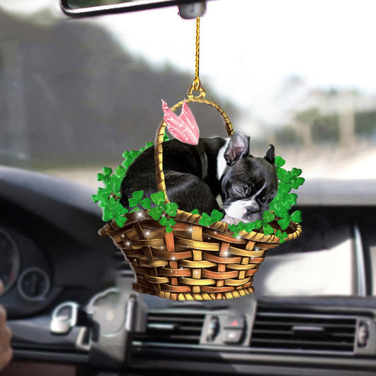 Boston terrier Sleeping Lucky Fairy Two Sided Cute Car Hanging Ornament, Christmas Decoration